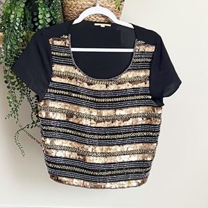 Gianni Bini Sequin Crop Shirt Black Sz Medium
